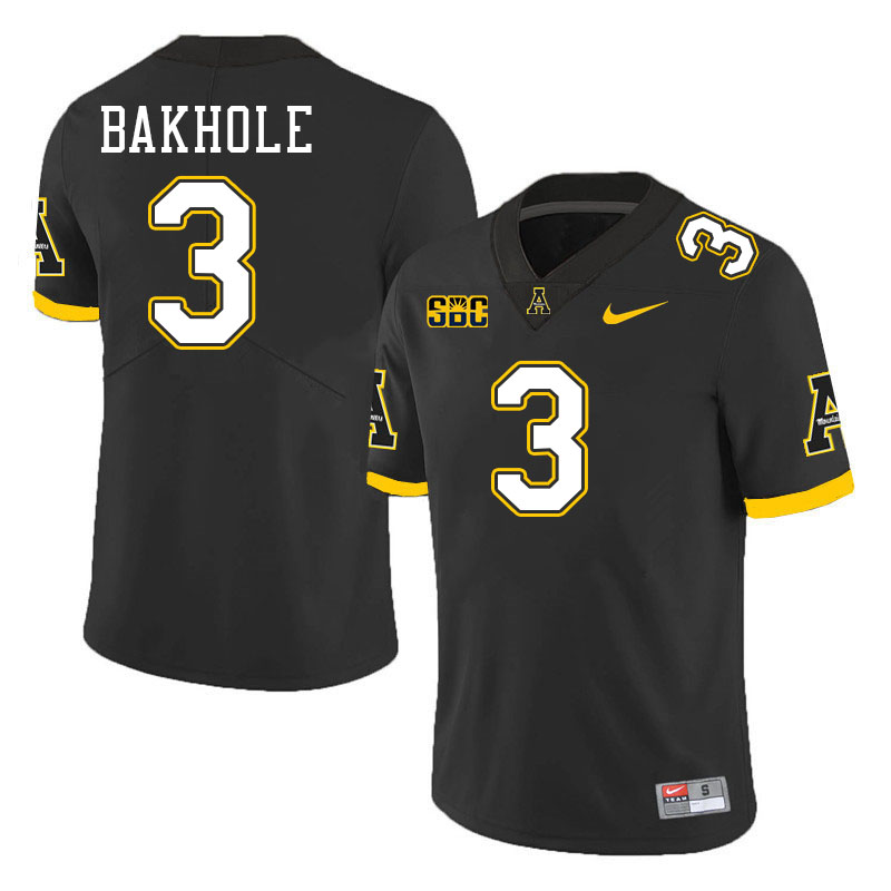 Appalachian State Mountaineers #3 Joseph Bakhole College Football Jerseys Stitched-Black Appalachian State Mountaineers #3 Joseph Bakhole College Football Jerseys Stitched-Black